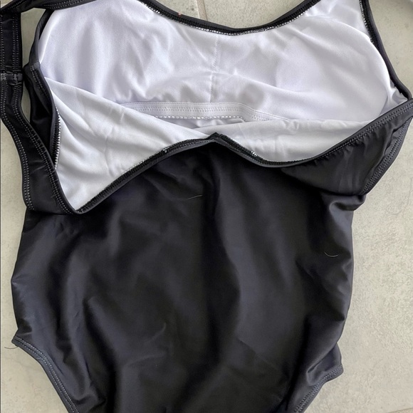 Black 1 Piece Swimsuit w/Graphic Lips/Teeth - Picture 3 of 3